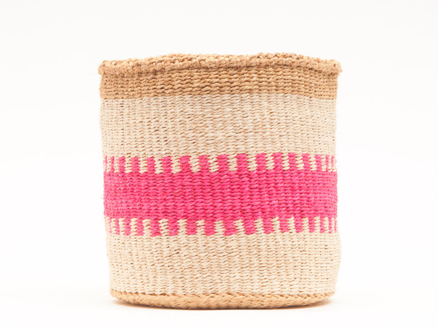 KAZUIA: Fluoro Pink and Natural Woven Storage Basket