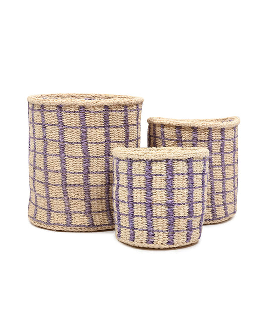 CHANGIA: Lavender Check Woven Storage Basket