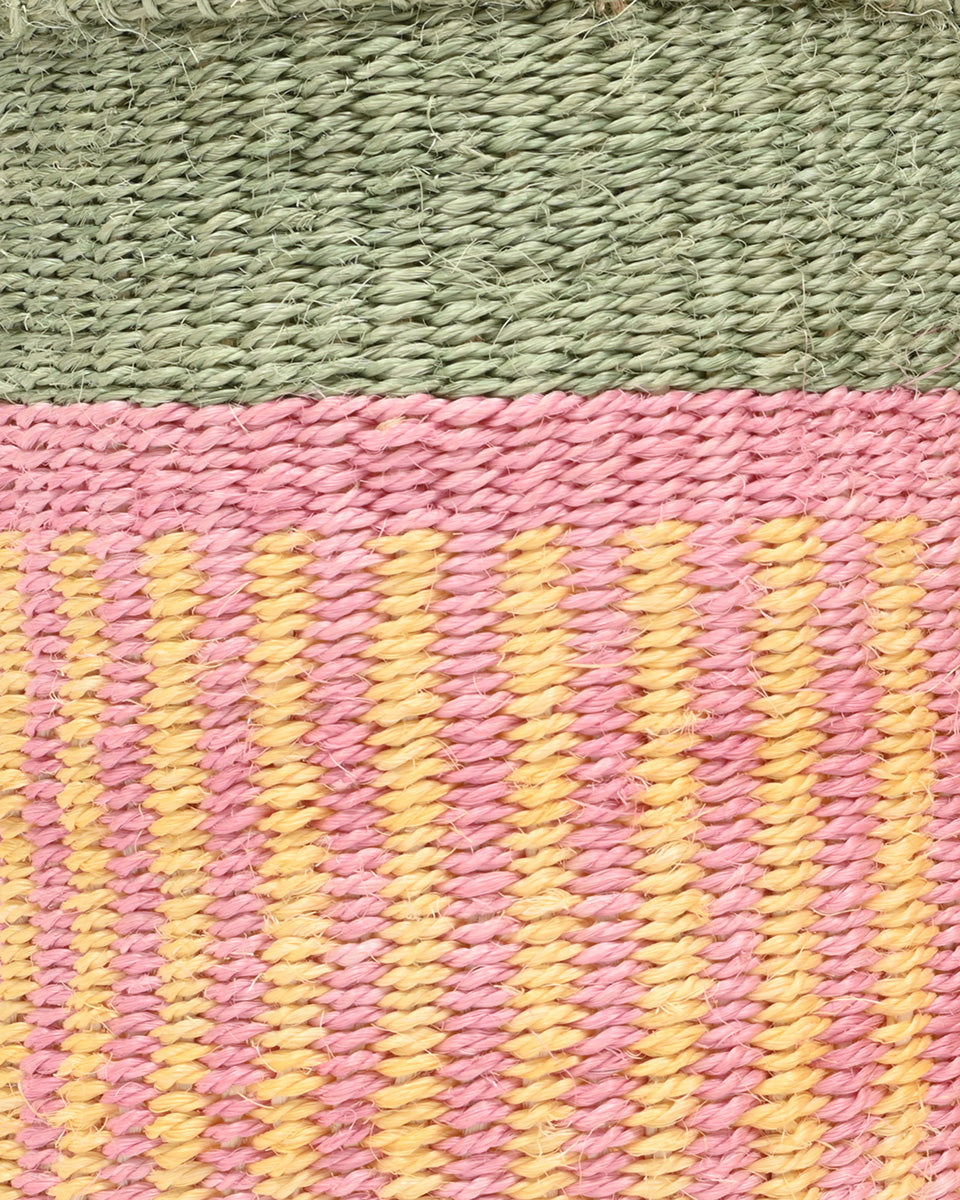 HOJA: Pink, Yellow & Green Stripe Woven Storage Basket