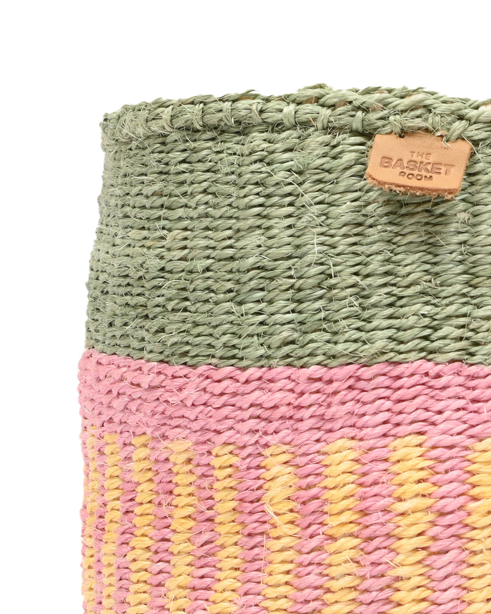 HOJA: Pink, Yellow & Green Stripe Woven Storage Basket