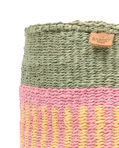 HOJA: Pink, Yellow & Green Stripe Woven Storage Basket