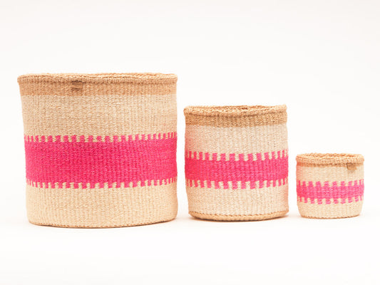 KAZUIA: Fluoro Pink and Natural Woven Storage Basket