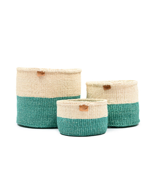 REMBO: Aqua Colour Block Woven Basket