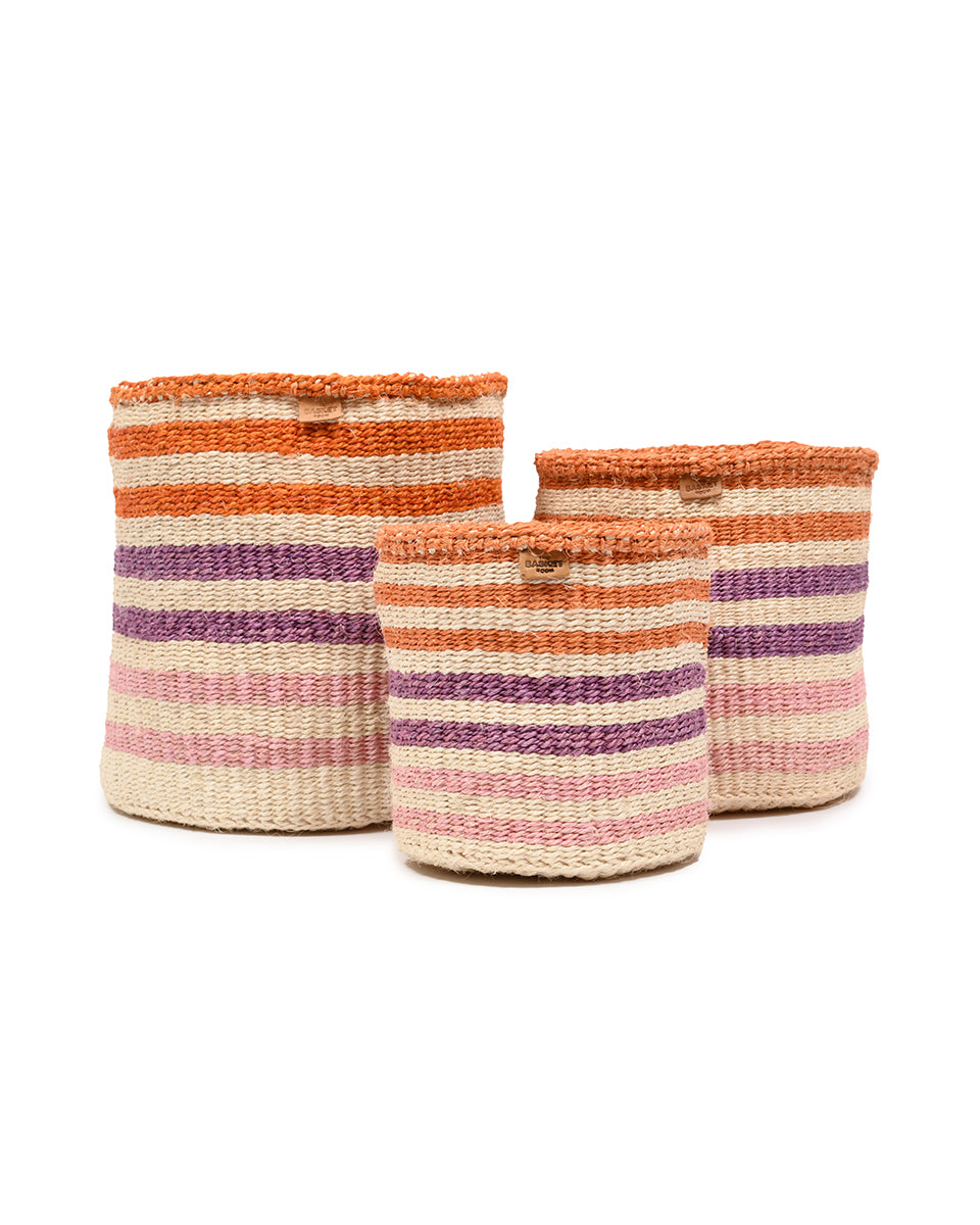 SAFIRI: Orange, Pink & Purple Stripe Woven Storage Basket