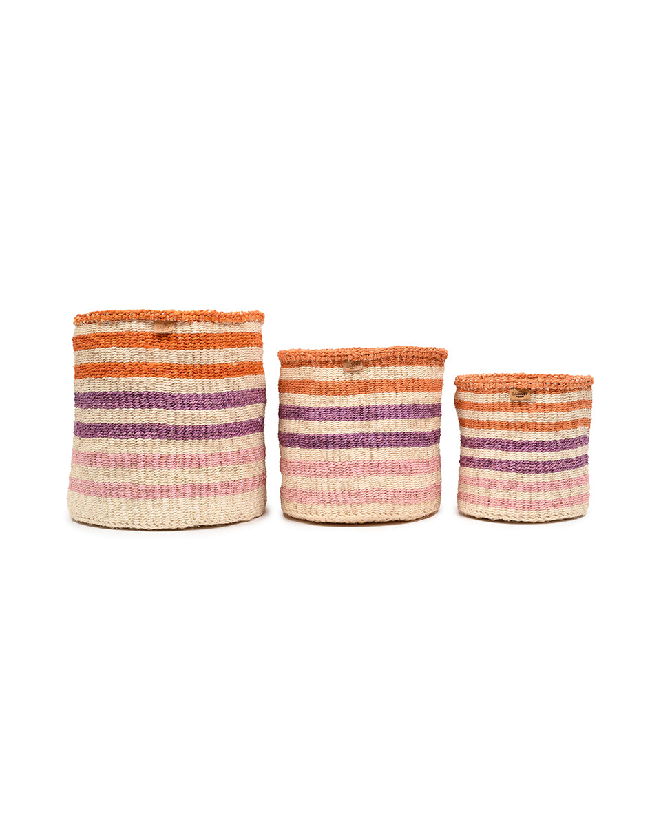 SAFIRI: Orange, Pink & Purple Stripe Woven Storage Basket