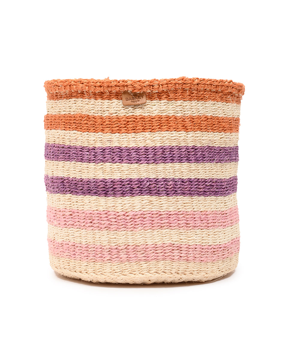 SAFIRI: Orange, Pink & Purple Stripe Woven Storage Basket