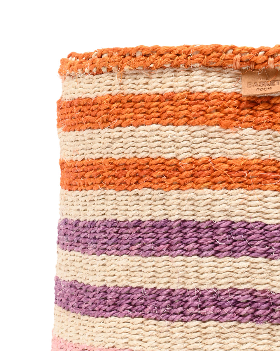 SAFIRI: Orange, Pink & Purple Stripe Woven Storage Basket