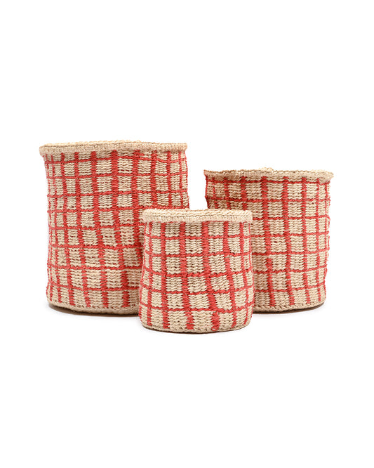 SAHIHI: Red Check Woven Storage Basket